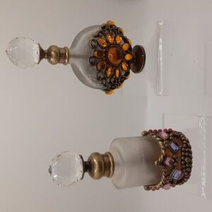 Vintage Pewter and Glass Perfume Bottles (Set of 2)